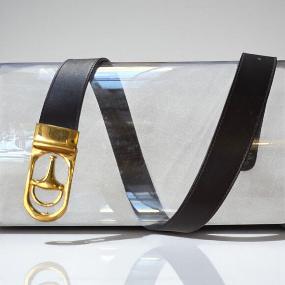 Vintage Gucci Stirrup Buckle Brown Leather Belt Gold Tone Small - Picture 16 of 16